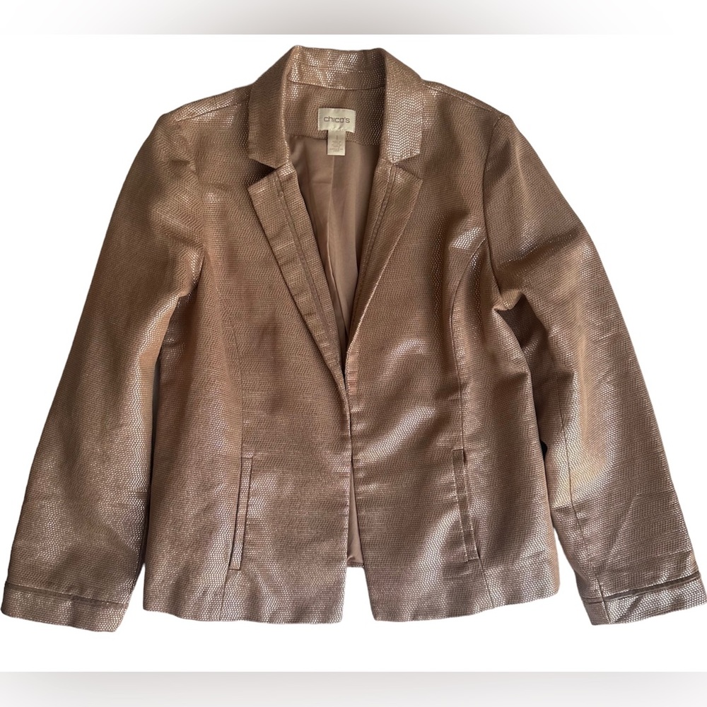 Chicos Blush Pink Silver Metallic Embellished Cotton Blend Blazer size 1 (M/8)